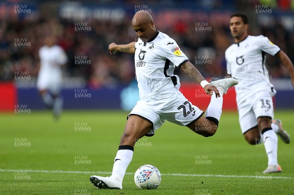 231119 - Swansea City v Millwall - SkyBet Championship - Andre Ayew of Swansea City takes a shot at goal