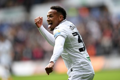 270925 - Swansea City v Millwall - Sky Bet Championship - Ronald of Swansea City celebrates assisting Zan Vipotnik of Swansea City after he scores the first goal of the game