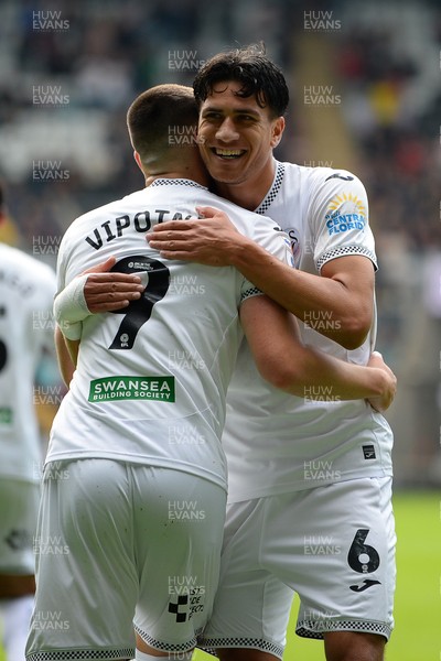 270925 - Swansea City v Millwall - Sky Bet Championship - Marko Stamenic of Swansea City celebrates with Zan Vipotnik after he scores the first goal of the game