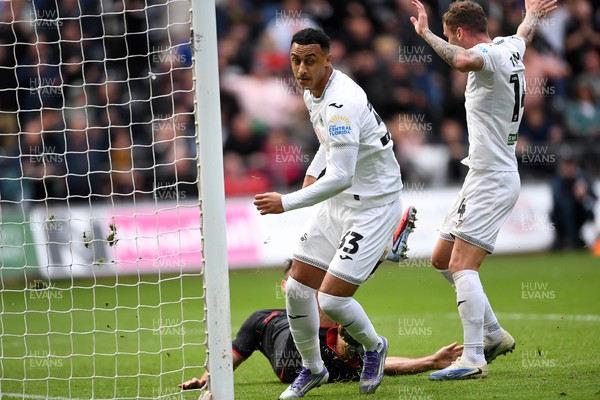 270925 - Swansea City v Millwall - Sky Bet Championship - Adam Idah of Swansea City scores a goal but it is ruled out 