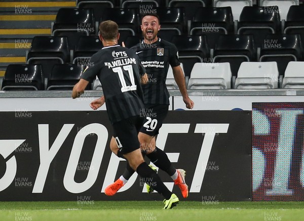 130819 - Swansea City v Northampton Town, Carabao Cup Round One - Matt Warburton of Northampton Town celebrates with Andy Williams of Northampton Town after scoring goal