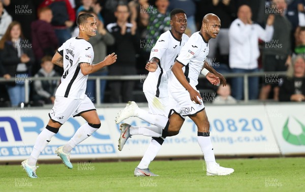 130819 - Swansea City v Northampton Town, Carabao Cup Round One - Andre Ayew of Swansea City celebrates after scoring his first goal