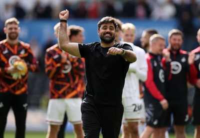 101026 - Swansea City v Norwich City - SkyBet Championship - Swansea City Manager Vitor Matos celebrates with fans at full time