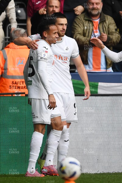 251025 - Swansea City v Norwich City - Sky Bet Championship - Zan Vipotnik of Swansea City celebrates scoring a goal with team mates