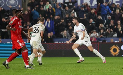 170925 - Swansea City v Nottingham Forest - Carabao Cup - Cameron Burgess of Swansea City celebrates scoring the game winning goal