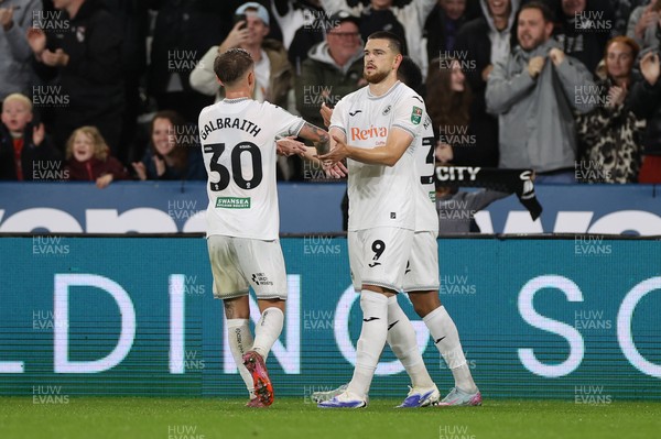 170925 - Swansea City v Nottingham Forest - Carabao Cup - Zan Vipotnik of Swansea City celebrates scoring a goal with team mates