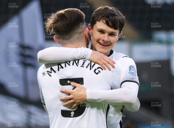 230121 - Swansea City v Nottingham Forest, FA Cup Fourth Round - Liam Cullen of Swansea City celebrates with Ryan Manning of Swansea City after scoring the fourth goal
