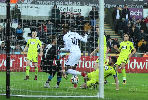 060218 - Swansea City v Notts County, FA Cup Round 4 Replay - Tammy Abraham of Swansea City scores Swansea's first goal