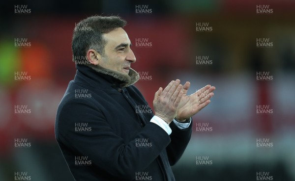 060218 - Swansea City v Notts County, FA Cup Round 4 Replay - Swansea City manager Carlos Carvalhal applauds as Daniel James of Swansea City scores Swansea's eighth goal