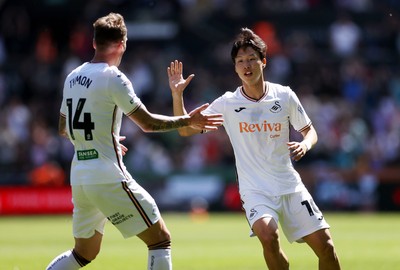 030525 - Swansea City v Oxford United - SkyBet Championship - Eom Ji-Sung of Swansea City celebrates scoring a goal