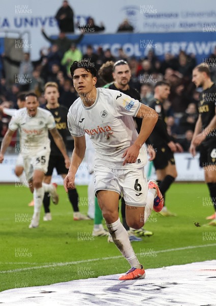 061225 - Swansea City v Oxford United, EFL Sky Bet Championship - Marko Stamenic of Swansea City celebrates after he heads to score the opening goal