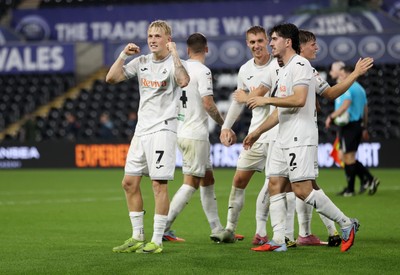 260825 - Swansea City v Plymouth Argyle - Carabao Cup - Melker Widell of Swansea City celebrates at full time