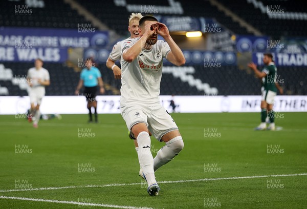 260825 - Swansea City v Plymouth Argyle - Carabao Cup - Zan Vipotnik of Swansea City celebrates scoring a goal