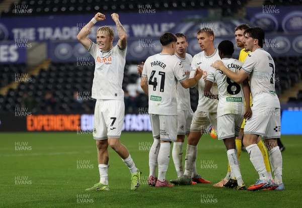 260825 - Swansea City v Plymouth Argyle - Carabao Cup - Melker Widell of Swansea City celebrates at full time