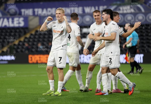 260825 - Swansea City v Plymouth Argyle - Carabao Cup - Melker Widell of Swansea City celebrates at full time