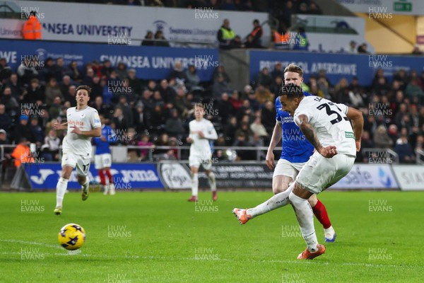 091225 - Swansea City v Portsmouth - Sky Bet Championship - Adam Idah of Swansea City shoots at goal
