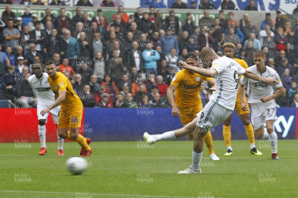 110818 - Swansea City v Preston North End, EFL Championship - Oliver McBurnie of Swansea City has his penalty saved