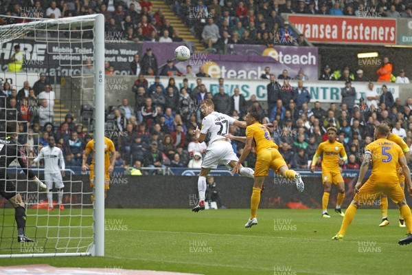 110818 - Swansea City v Preston North End, EFL Championship - Jay Fulton of Swansea City (centre) scores his side's first goal