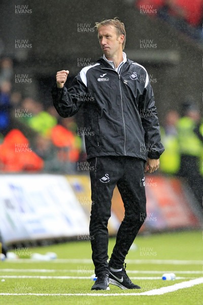 110818 - Swansea City v Preston North End, EFL Championship - Swansea City Manager Graham Potter celebrates at the end of the match
