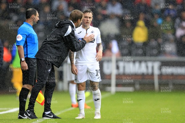 110818 - Swansea City v Preston North End, EFL Championship - Swansea City Manager Graham Potter (left) with Barrie McKay