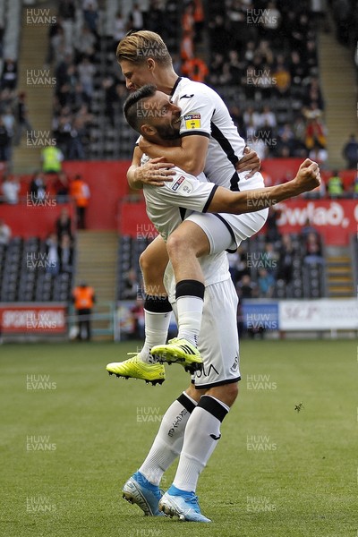 170819 - Swansea City v Preston North End, Sky Bet Championship - Borja Gonzalez of Swansea City (right) celebrates scoring his side's third goal with George Byers