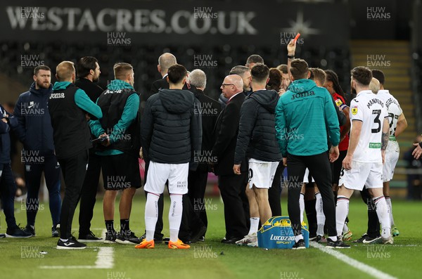 190423 - Swansea City v Preston North End - SkyBet Championship - Preston Manager Ryan Lowe and Joe Allen of Swansea City receive red cards