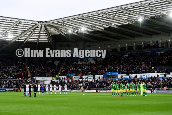 220122 - Swansea City v Preston North End - Sky Bet Championship - Players from both Swansea City and  Preston North End take part in a minutes applause 