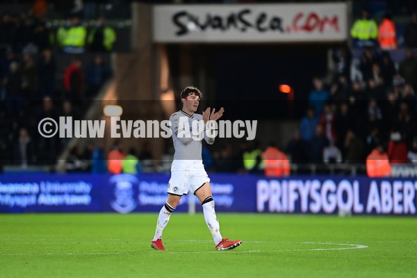 220122 - Swansea City v Preston North End - Sky Bet Championship - Kyle Joseph of Swansea City applauds the fans at the final whistle 