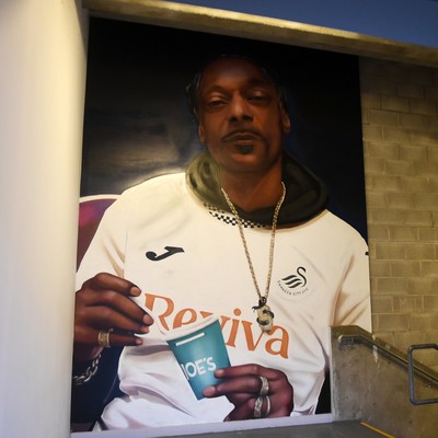 240226 - Swansea City v Preston North End - Sky Bet Championship - A Snoop Dogg Mural in the stadium