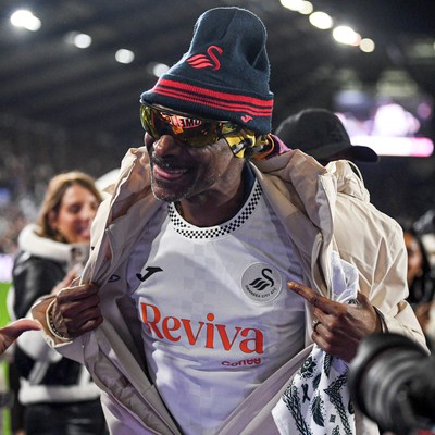 240226 - Swansea City v Preston North End - Sky Bet Championship - Snoop Dogg walks around the pitch before the game