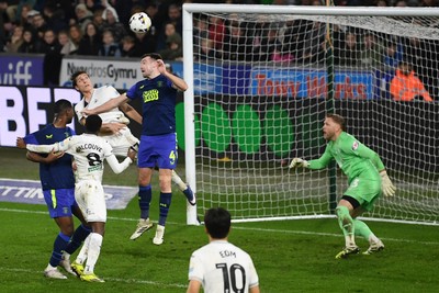 240226 - Swansea City v Preston North End - Sky Bet Championship - Goncalo Franco of Swansea City heads on goal