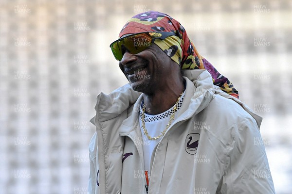 240226 - Swansea City v Preston North End - Sky Bet Championship - Picture shows Swansea City Majority Shareholder Snoop Dogg on his visit to the SwanseaCom Stadium being taken on a tour of the pitch