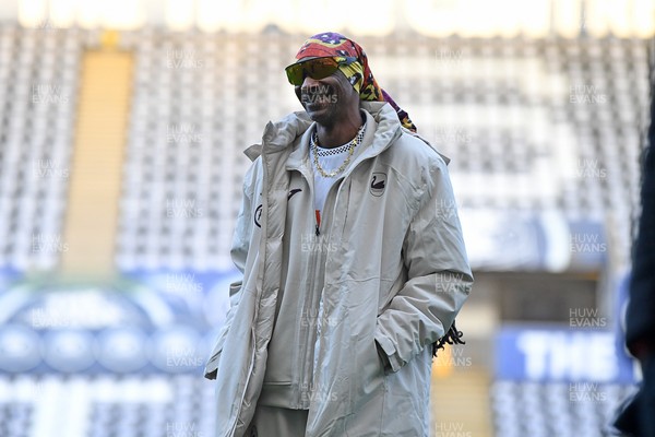240226 - Swansea City v Preston North End - Sky Bet Championship - Picture shows Swansea City Majority Shareholder Snoop Dogg on his visit to the SwanseaCom Stadium being taken on a tour of the pitch