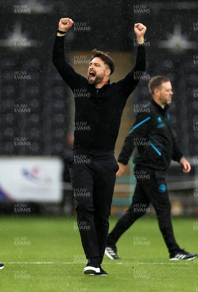 030922 - Swansea City v Queens Park Rangers - SkyBet Championship - Swansea City Manager Russell Martin celebrates the victory on the field at full time