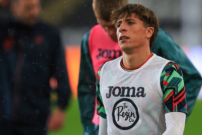 221025 - Swansea City v Queens Park Rangers - Sky Bet Championship - Goncalo Franco of Swansea City warming up before game