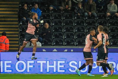 221025 - Swansea City v Queens Park Rangers - Sky Bet Championship - Rumarn Burrell of Queens Park Rangers celebrates after scoring
