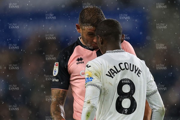 221025 - Swansea City v Queens Park Rangers - Sky Bet Championship - Malick Yalcouye of Swansea City clashes with Steve Cook of Queens Park Rangers