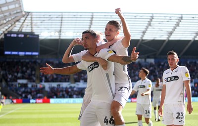 290918 - Swansea City v Queens Park Rangers - SkyBet Championship - Courtney Baker-Richardson celebrates scoring a goal with George Byers of Swansea City