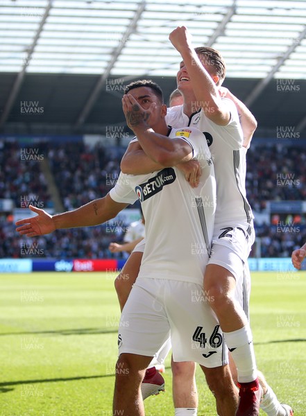 290918 - Swansea City v Queens Park Rangers - SkyBet Championship - Courtney Baker-Richardson celebrates scoring a goal with George Byers of Swansea City