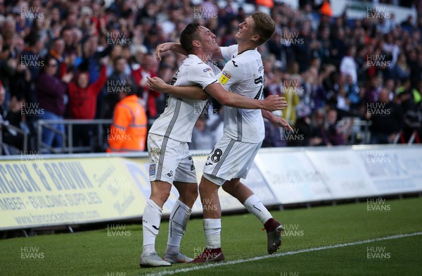 290918 - Swansea City v Queens Park Rangers - SkyBet Championship - Connor Roberts celebrates scoring a goal with George Byers of Swansea City