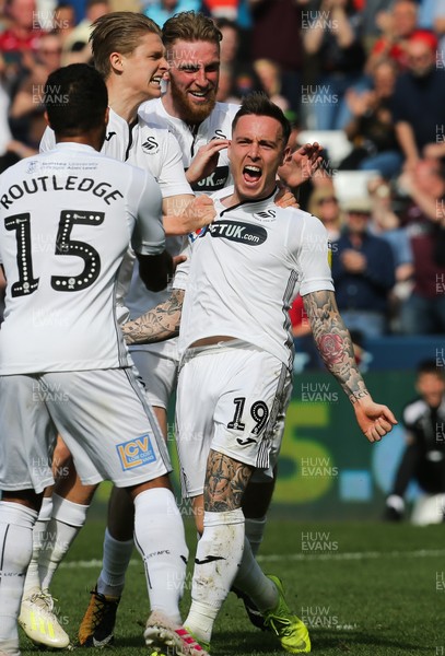 190419 - Swansea City v Rotherham United, Sky Bet Championship - Barrie McKay of Swansea City celebrates after he heads to score Swansea's second goal