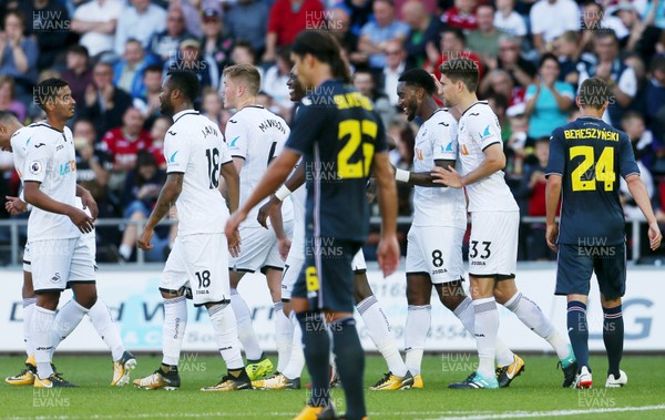 050817 - Swansea City v Sampdoria - Pre Season Friendly - Leroy Fer of Swansea celebrates scoring a goal with team mates