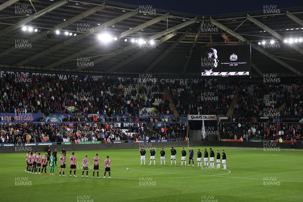 130922 - Swansea City v Sheffield United - SkyBet Championship - A minute silence is observed in memory of her majesty the Queen, Elizabeth II before kick off