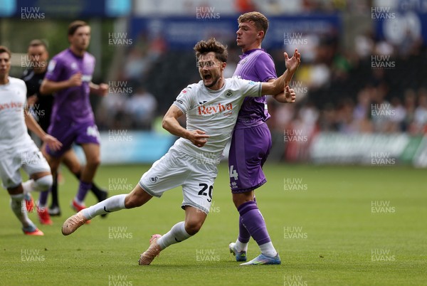 160825 - Swansea City v Sheffield United - SkyBet Championship - Liam Cullen of Swansea City is tackled by Harrison Burrows of Sheffield United 