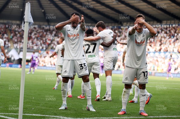 160825 - Swansea City v Sheffield United - SkyBet Championship - Ronald of Swansea City celebrates scoring a goal with Goncalo Franco