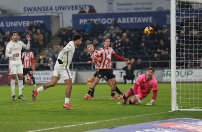 210125  Swansea City v Sheffield United, EFL Sky Bet Championship - Florian Bianchini of Swansea City heads to score the opening goal