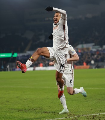 210125  Swansea City v Sheffield United, EFL Sky Bet Championship - Florian Bianchini of Swansea City celebrates after he heads to score the opening goal