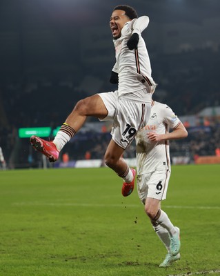 210125  Swansea City v Sheffield United, EFL Sky Bet Championship - Florian Bianchini of Swansea City celebrates after he heads to score the opening goal