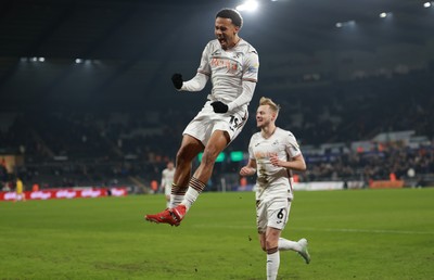 210125  Swansea City v Sheffield United, EFL Sky Bet Championship - Florian Bianchini of Swansea City celebrates after he heads to score the opening goal