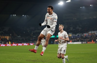 210125  Swansea City v Sheffield United, EFL Sky Bet Championship - Florian Bianchini of Swansea City celebrates after he heads to score the opening goal